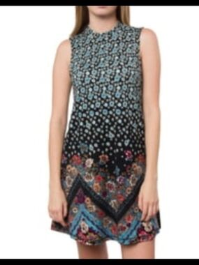 O'Neill Lennon Black Mini Dress with Blue/Multicolor Floral Print Womens Small